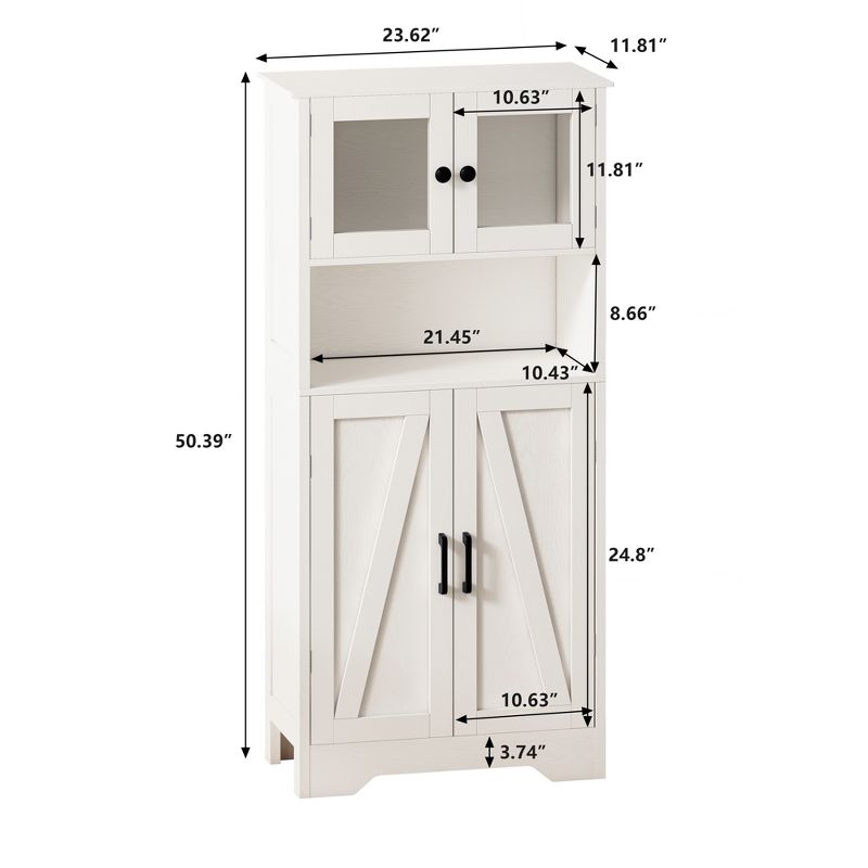 4-Door Storage Cabinet with LED Lights and Open Storage for Living Room, Dining Room, Bathroom and Kitchen, White - ModernLuxe, 4 of 11