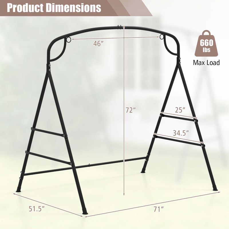 Costway Patio Metal Swing Stand Heavy-Duty A-Shaped Swing Frame with Double Side Bars, 3 of 10