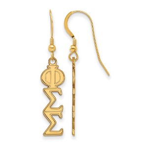 Black Bow Jewelry 14k Yellow Gold Plated Sterling Silver Phi Sigma Sigma Greek Life Dangle Earrings - 1 of 3