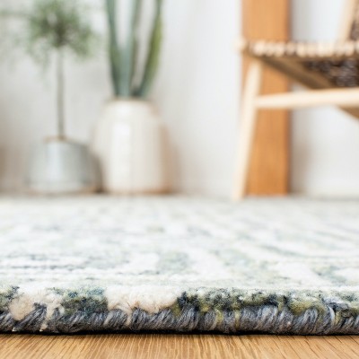 Ivory and Blue Geometric Hand-Tufted Wool Area Rug, 6' x 6'