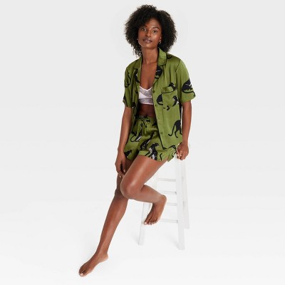 Women's Satin Notch Collar Short Sleeve and Shorts Pajama Set - Auden™, 4 of 8