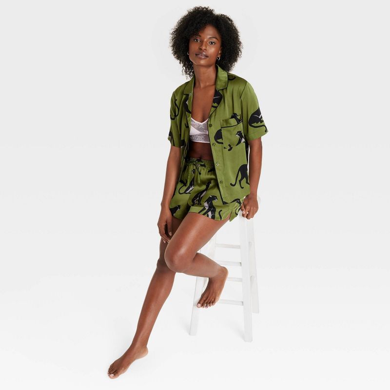 Women's Satin Notch Collar Short Sleeve and Shorts Pajama Set - Auden™, 4 of 8