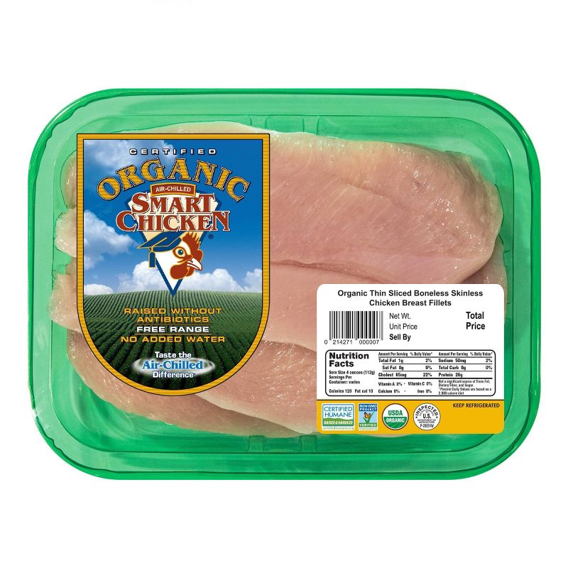 Smart Chicken Organic Boneless &#38; Skinless Thin Sliced Chicken Breast - 0.75-1.5lbs - price per lb, 1 of 11