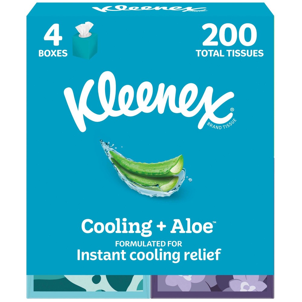 Kleenex Cooling + Aloe Facial Tissue - 4pk/50ct: Square Box, 2-Ply