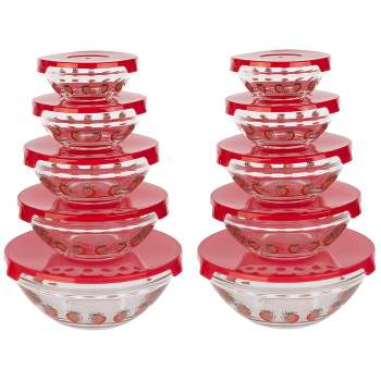 Classic Cuisine 20-Piece Strawberry Design Glass Bowls with Lids Set