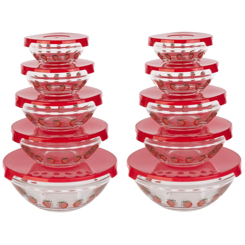 Classic Cuisine 20-Piece Strawberry Design Glass Bowls with Lids Set, 1 of 7