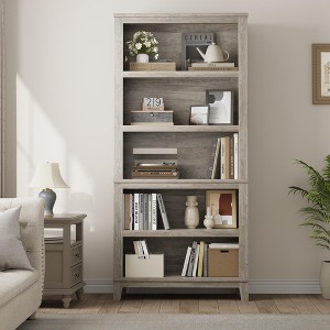 71" Tall Bookcase with Adjustable Shelves & 31.5" Width, 5 Tier Farmhouse Bookshelf with Wooden Legs, Rustic Vintage Book Shelf - 1 of 4