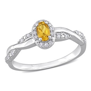 EVERLY JEWELRY | Sterling Silver 1/4 CT TGW Oval-Cut Citrine 1/10 CT TW Diamond Infinity Halo Ring - 1 of 4