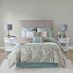Grungis 8-Piece Soft Microfiber Bed Sheets Set with Damask Print Design,Machine Washable for Easy Care,Bedding Set - 1 of 4