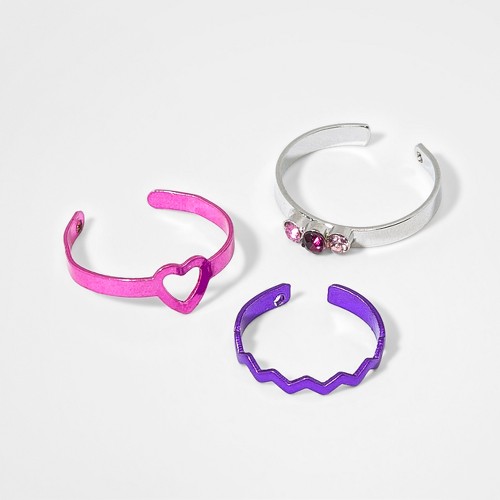 Girls' 3pc Toe Rings with Stones & Heart, Girl's, MultiColored