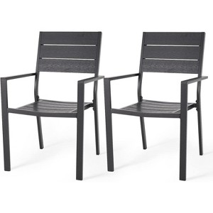 COWLOWN Black 7 Piece Patio Dining Set, Rectangular Aluminum Table and Stackable Chairs for 6, Perfect for Garden and Backyard - 1 of 4
