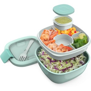 54 oz Bowl with 4-Compartment Toppings Tray, Leak-Proof Dressing Container, Reusable Fork, BPA-Free Lunch Box for Meal Prep - 1 of 4