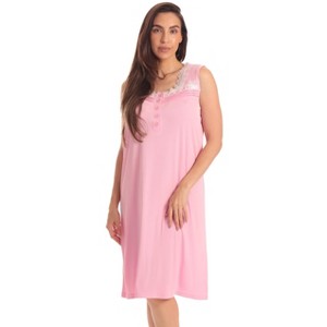 Dreamcrest Womens Sleeveless Nightgown with Lace Trim – Comfortable Sleepwear Pajamas – Solids & Prints - 1 of 3
