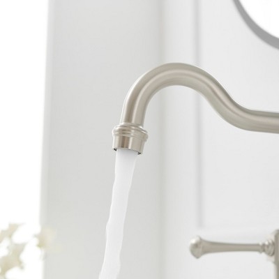 Brushed Nickel Double Handle High-Arc Bathroom Faucet
