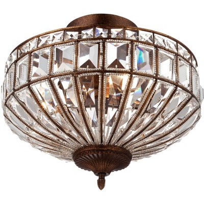 Vienna Full Spectrum Ceiling Light Semi Flush Mount Fixture Mocha Brown 15" Wide Faceted Clear Crystal Accents for Bedroom Kitchen