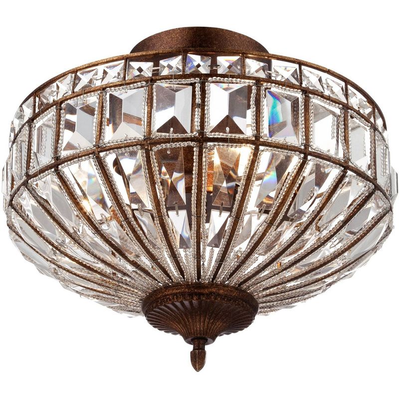 Vienna Full Spectrum Ibeza Vintage Ceiling Light Semi Flush Mount Fixture 15" Wide Mocha Brown 3-Light Faceted Clear Crystal for Bedroom Living Room, 1 of 12