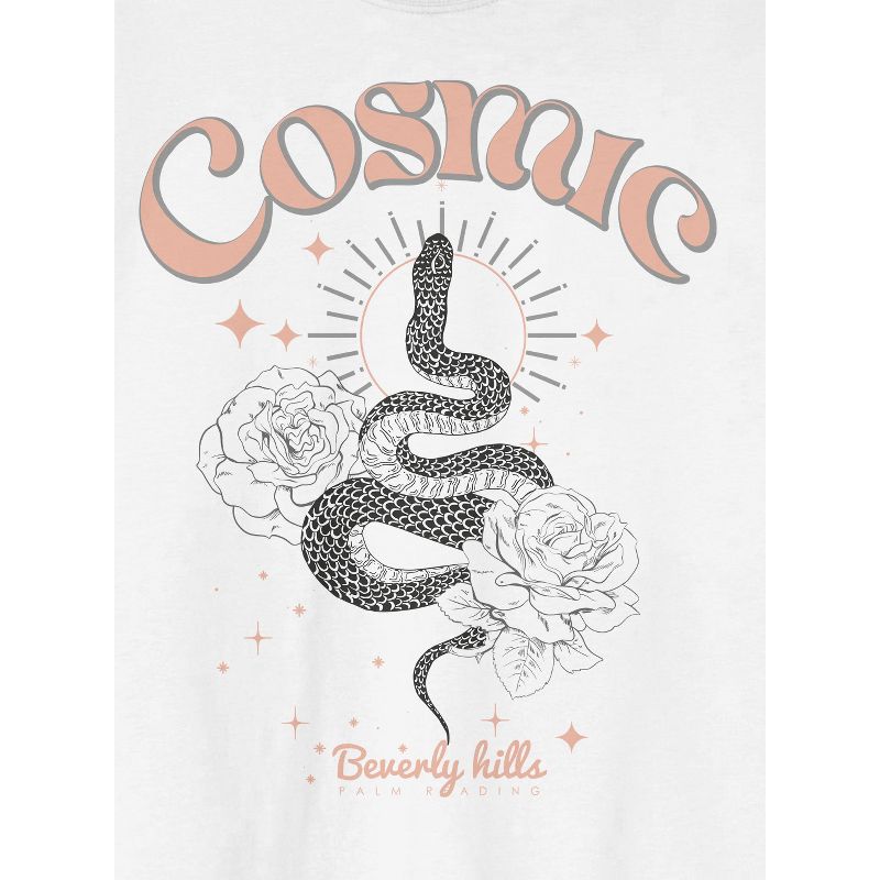 "Cosmic" Snake & Flowers Men's White Short Sleeve Crew Neck Tee, 2 of 4