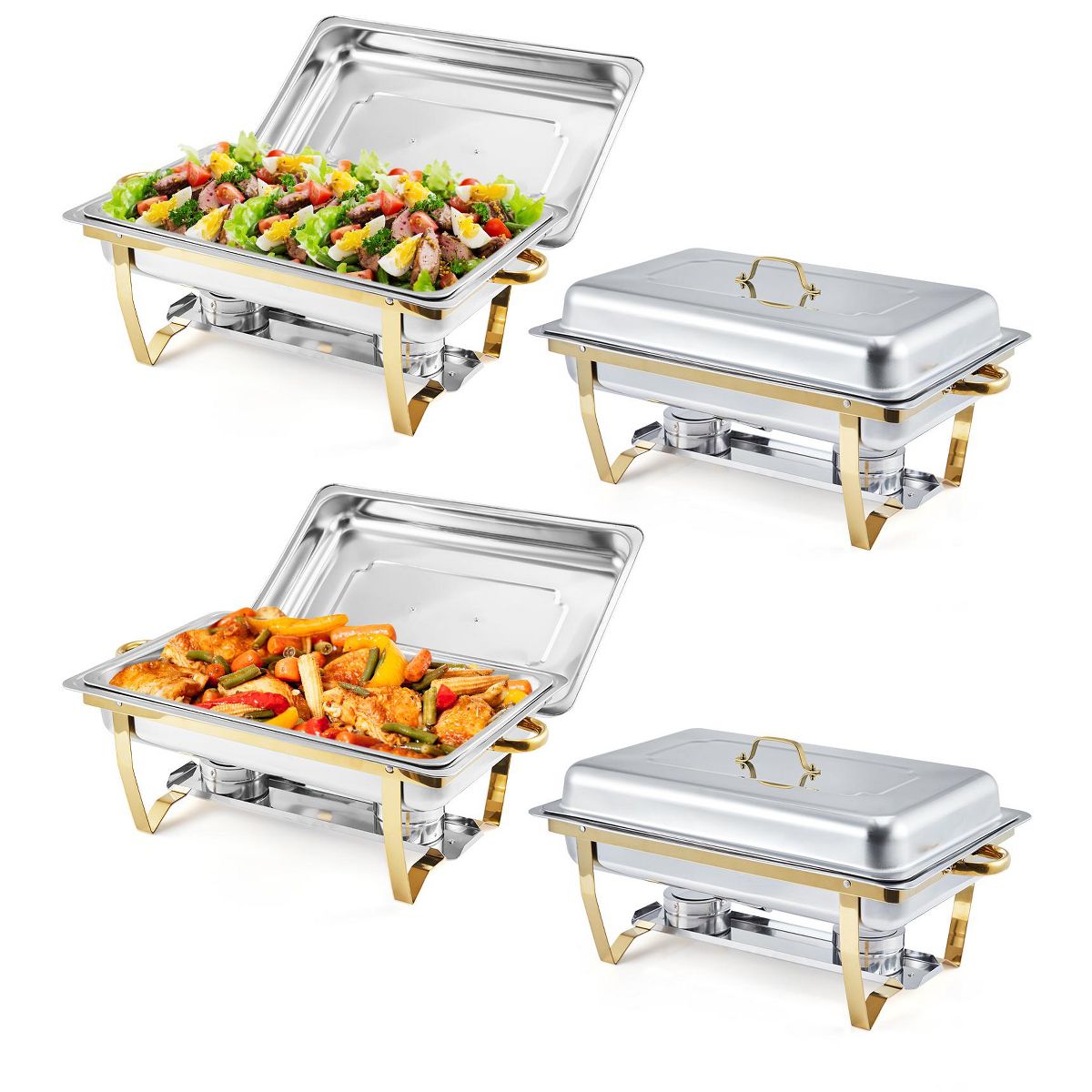 Garvee Chafing Dishes for Buffet Set of 2, 8QT Stainless Steel Rectangular Chafer with Lid, Buffet Server Food Warmer for Parties Catering, Silver - thumbnail 8