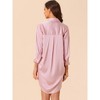 cheibear Women's Satin Lounge Boyfriend Style Button Down Sleepwear Dress - 3 of 4