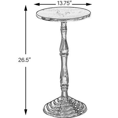 Espresso Wooden Round Pedestal Side Table with Glossy Marble Top