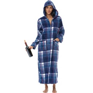 ADR Women's Zip Up Robe with Hood, Women's Long Zipper Robe, Warm Cozy Hooded Bathrobe - 1 of 3