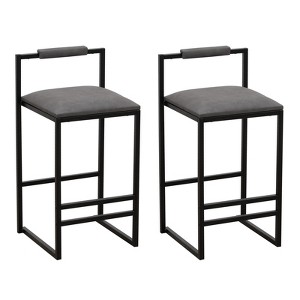 FONTOI 2PCS Upholstered Counter Stools with Back&Footrests, Counter Height Bar Stools for Living Room Kitchen, Gray&Black, 16.53"*31.69"*15.35" - 1 of 4