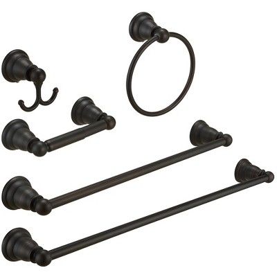 BWE 5-Piece Bath Hardware Set with 2-Towel Bars/Racks, Towel/Robe Hook, Toilet Paper Holder