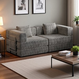 72.4" Corduroy Convertible Folding Sofa Bed with 2 Side Pockets & 2 Cushions - 1 of 4