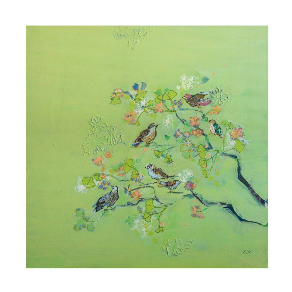 Photos - Other Decoration 35" x 35" Kellie Day 'Bird Song' Unframed Wall Canvas - Trademark Fine Art: Modern Decorative Painting for Fireplace