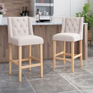 31" Fabric Wingback Counter Stools Set of 2 with Button-Tufted Back, Nailhead Accents, and Rubberwood Frame for Kitchen Island - 1 of 4