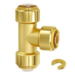VEVOR Pipe Fittings, 1/2" 12PCS Tee Brass Pipe Fittings, Push-Fit Pipe Connector Brass Air Fittings, Heavy Duty Plumbing Fittings Adapter, Gold - 1 of 4