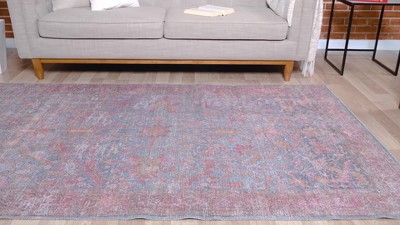 Mangata Blue and Pink Rectangular Washable Chenille Rug