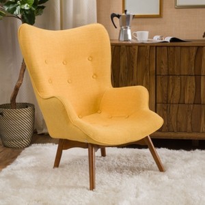 Unholstered Accent Chair Leather Slipper Chair with wooden legs for home living room-Christopher Knight Home - 1 of 4