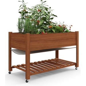 Outdoor Wooden Raised Garden Bed,48x24x30in Elevated Large Planter Box with Wheels for Patio Flowers Cultivate Herbs, Vegetables & Fruits - 1 of 4