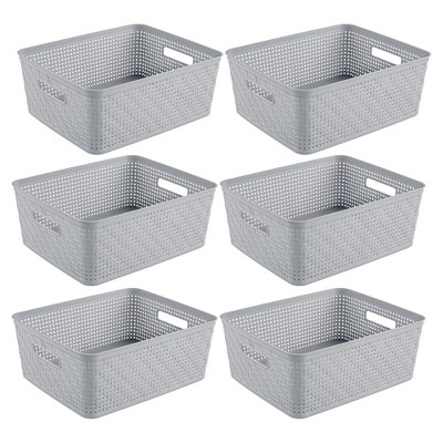 Sterilite 10x8x4.25 Inch Rectangular Weave Pattern Short Basket With  Handles For Pantry, Bathroom & Laundry Room Storage Organization, Cement (8  Pack) : Target