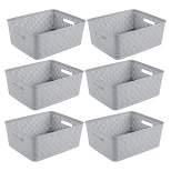 Sterilite 14'' x 11.5'' x 5'' Rectangular Weave Pattern Short Basket with Handles for Bathroom, Laundry Room, Pantry, & Closet, Cement (6 Pack)