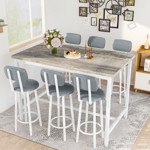Hooseng Bar Table and Chairs Set of 7, Farmhouse Counter Height Pub Set for 6 Dining Table Set, Tall Dining with 6 PU Leather Chairs - 1 of 4