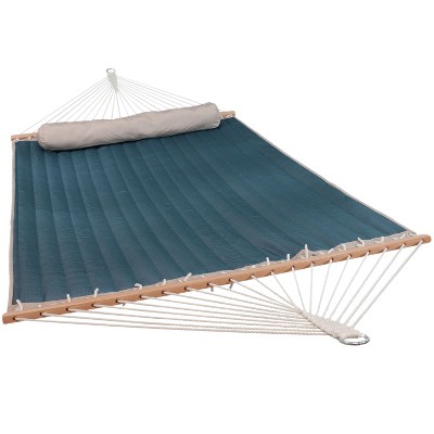 Sunnydaze Outdoor 2 Person Quilted Fabric Hammock with Spreader Bars and Detachable Pillow - 440 lb Weight Capacity - Tidal Wave