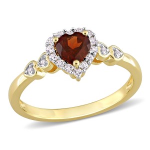 EVERLY JEWELRY | Yellow Silver 5/8ct TGW Heart Shaped Garnet and Diamond Accent Halo Promise Ring - 1 of 4
