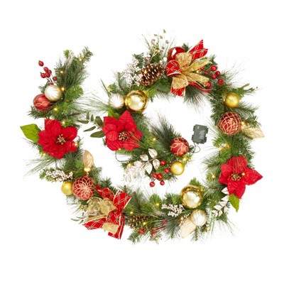 Garland with Lights, 9 ft Pre-Lit Xmas Garland for Fireplace Stair Door Wreath for Christmas Tree Garden Decor