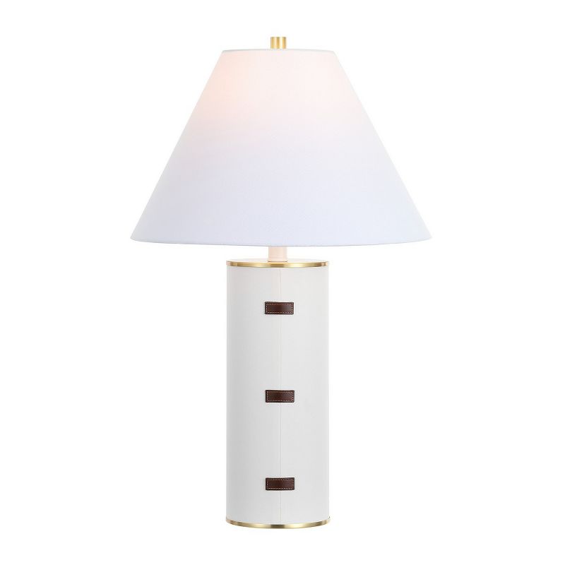 Flavie 26.5 Inch Metal/PU Leather Table Lamp - White/Brown/Brass Gold - Safavieh., 3 of 5