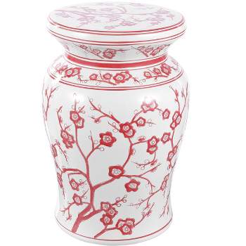 Cherry Blossom 17.75" Ceramic Garden Stool - JONATHAN Y