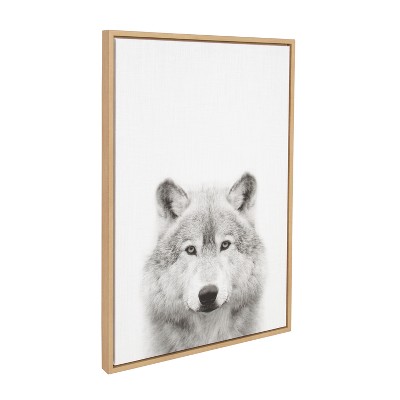 Natural Framed Wolf Portrait Canvas Print, 23" x 33"