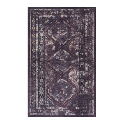 LunaLulinlk Black Washable Rug 5x8 Area Rug (Black+Burgundy, 5' x 8')