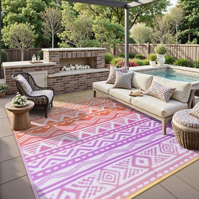 Lahome Waterproof Outdoor Reversible Boho Plastic Straw Mat for Patio,Balcony,Deck