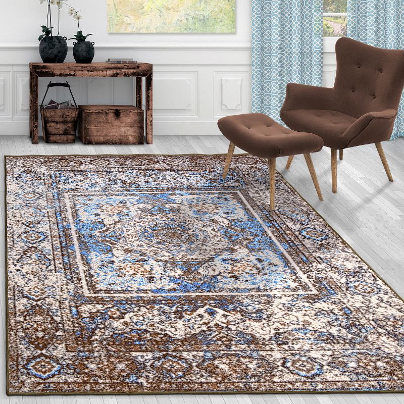 Vintage Traditional Medallion Scroll Non-Slip Washable Indoor Runner or Area Rug by Blue Nile Mills, 2 of 5