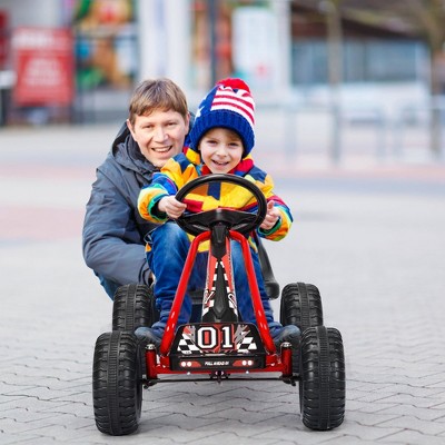 Red Pedal Powered Go Kart with Adjustable Seat and Handbrake