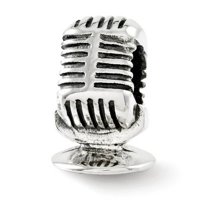 Black Bow Jewelry Microphone Bead Charm in Antiqued Sterling Silver