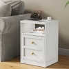 Heynemo White Nightstand with Storage Shelf and Door, Faux Two-drawer Design Side Table , Modern Night Stand for Bedroom Dorm, Wood End Table - 2 of 4