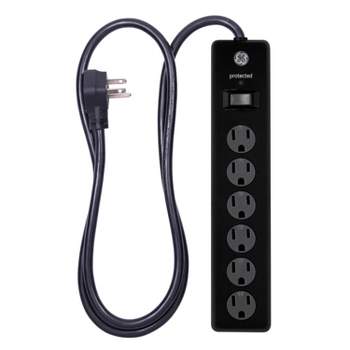 GE 6 Outlet Surge Protector with 4' Extension Cord Twist To Close Safety Covers Black